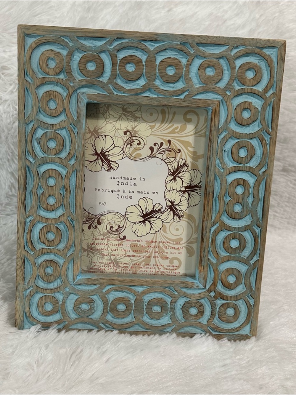 5x7 carved turquoise picture frame wood handmade in India chunky scroll